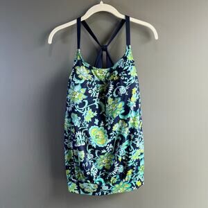 Lands’ End Deep Sea Floral Blouson Tankini Swim Size 10 DDD